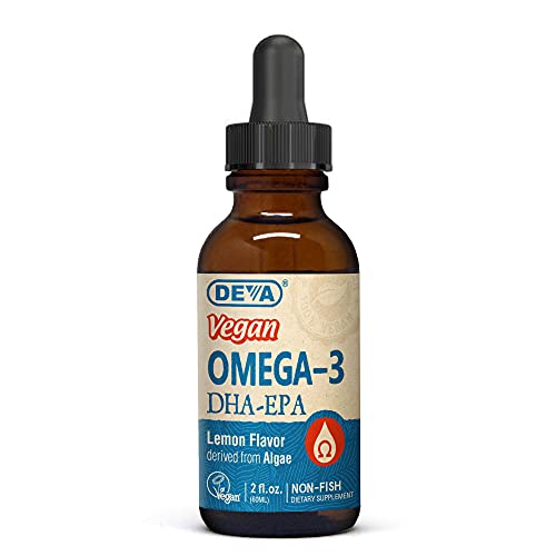 Deva Nutrition Vegan Liquid DHA EPA Herbal Supplement, Lemon Flavor, 2 Ounce