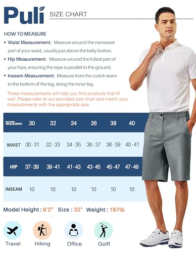 PULI Short masculino para golfe, 25 cm, entrepernas, casual, frente plana, verão, trilhas, shorts co
