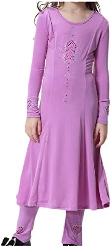 Whitive Girls Casual Islamic Printed Muslim Abaya 2 Piece Outfits Set Light Purple M