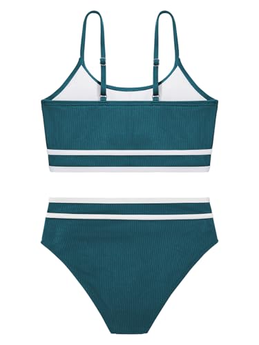 Girls 2 Piece Swimsuit Ribbed Bathing Suits Color Block Adjustable Strap Bikini Set for Teens Girls Swim Suit2