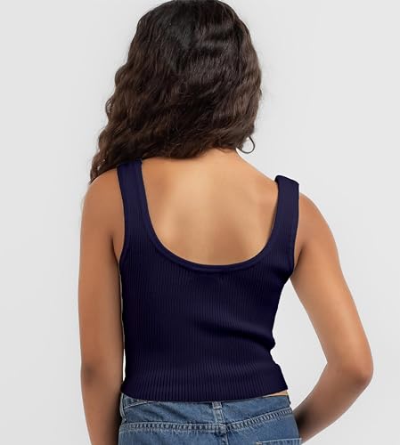 Image of KYDA KIDS Girl's Casual Sleeveless Solid Cotton Rib Knitted Square Neck Crop Tank Top for Girls