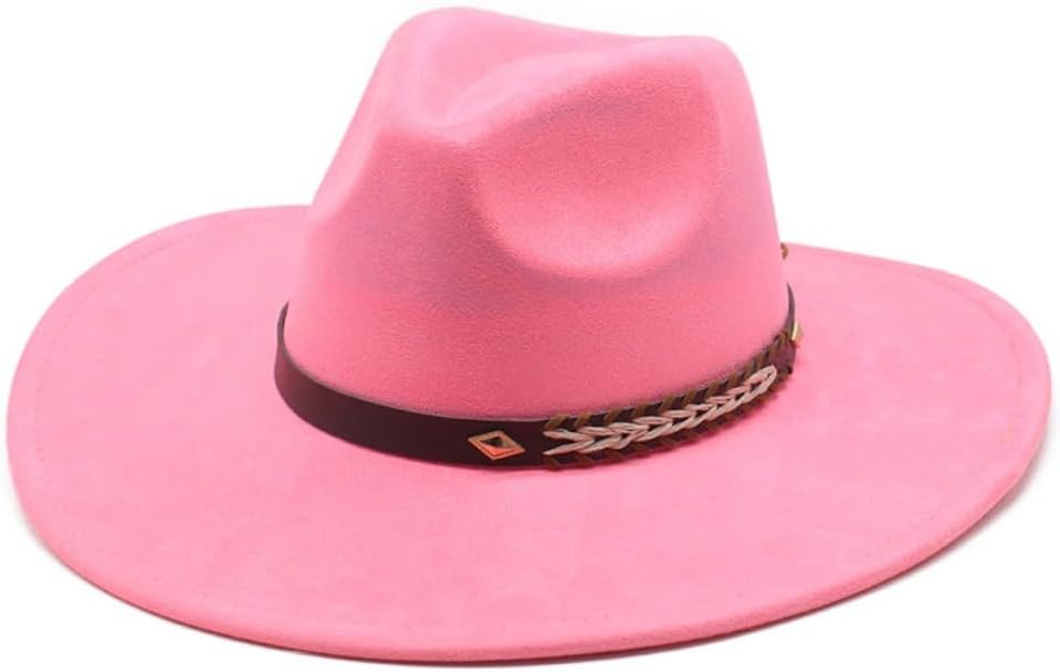 Wide Brim Fedora Hat, Tan, Wool Felt Material, Braided Band with Metal Accent, Western Style