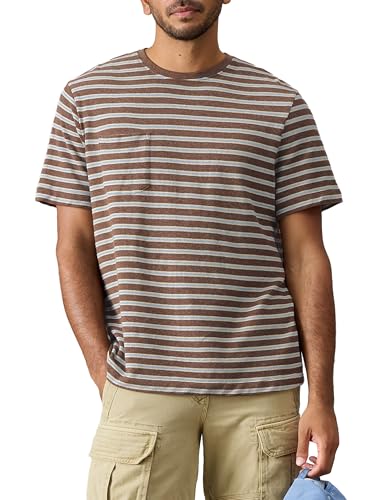 T-shirt rayé marron pour homme Horsham imprimé intégral décontracté taille M