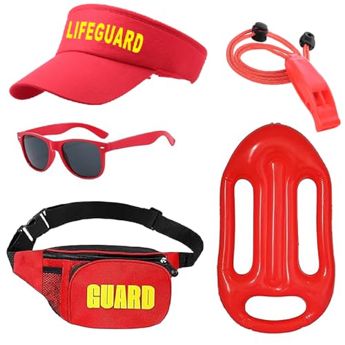 Celvibe Juego de 5 disfraz de salvavidas para hombre y mujer, con ayuda de rescate, accesorios para fiestas temáticas (rojo, estilo 2)