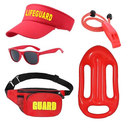 Celvibe Juego de 5 disfraz de salvavidas para hombre y mujer, con ayuda de rescate, accesorios para fiestas temáticas (rojo, estilo 2)