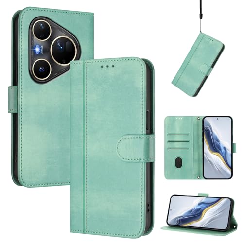 Pzwoxukhov Compatible with Huawei Pura 80 Ultra Case Cover,Compatible with Huawei Pura 80 Ultra with Card Slot,Stand Holder,PU Leather flip Shockproof Case Cover Light Green