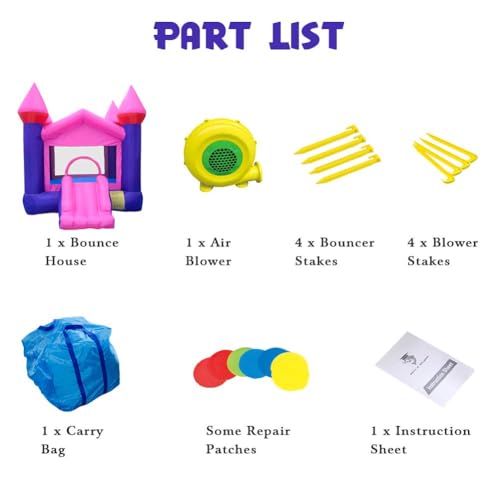 Inflatable Pink Bounce Castle House Kids Party Bouncy House with Commercial Grade Air Blower Included