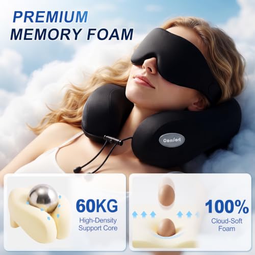 Oreiller cervical de voyage avec masque pour les yeux et support de tête pour les longs vols, noir – Image 3