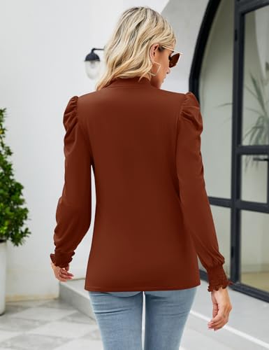 Image of LUYAA Puff Long Sleeve Shirts for Women Tops Dressy Casual Frill Mock Neck Smocked Cuffs Blouses