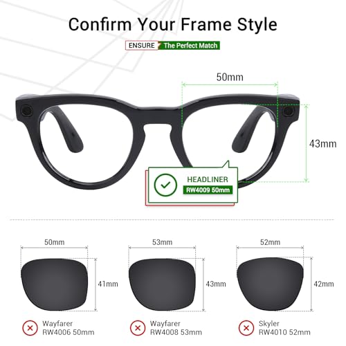 Image of Mryok Replacement Lenses Compatible with Ray-Ban Meta Headliner RW4009 50mm / Gen 2 RW4013 50mm Smart Glasses, HD Polarized