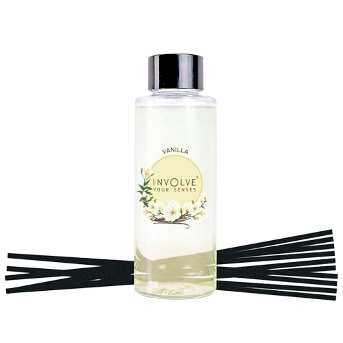Image of Involve Vanilla Reed Diffuser Refill with Free 10 Reed Sticks - 120 ml | Long-Lasting Home Aroma Diffuser for Living Room, Bedroom & Gifting | Home Decor | Home Fragrance | Diffuser for Home