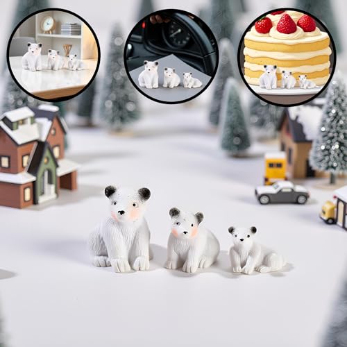 Image of Mini Polar Bear Figurines, 3 Pack Resin Arctic Animal Statues for Christmas Village Accessories, Winter Tabletop Decor, Fairy Gardens and Home Display