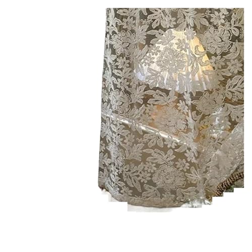 LIUHLFSR Living Room Curtains Lace Gauze Cream Retro Wave Edge Bedroom Bay Window Girls Embroidery Curtain Door Decoration(HOOK_W130CMXH50CM 1PC)