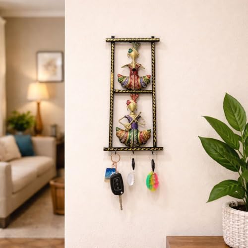 Image of Framing Hub - Handcrafted Iron Metal Multicolor Wall Art Sardar Musician Frame With Keyholder for Home Decor | Traditional Tribal Musical Wall Hanging for Living Room, Office & Hall