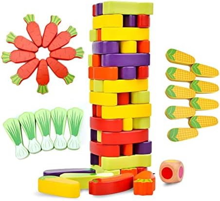 bedmoimo 54 PCS Colorful Wooden Stacking Board Games for Kids 4-8, Tumbling Tower Blocks Building Classic Game for Kids Boys Girls Ages 3 4 5 6 7 8 Birthday Christmas Party Games