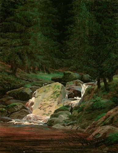 Toile Forêt de sapins et cascade Friedrich pour sublimer la décoration murale du salon