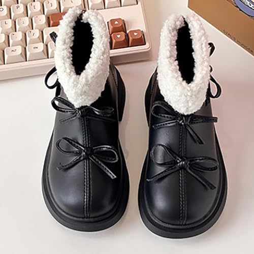 Kids Girls Winter Fleece Ankle Boots Fashion Cute Bowknot PU Leather She𝗿pa Soft Warm Faux 𝗙𝐮𝗿 Cold Day Shoes3