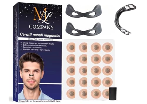 Cerotti Nasali Magnetici confezione 60 giorni Antirussamento, Dilatatori Naso con Clip Magnetica per Respirazione Notturna, Sollievo da Russamento e Congestione, Sport