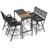 Sundale Outdoor Metal Bar Table and Chairs Set, 3 Pieces Outdoor Patio Bar Set, All Weather Outdoor Furniture for Outside, Poolside, Backyard, Garden (5, Black)