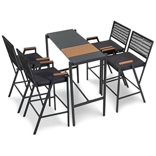 Sundale Outdoor Metal Bar Table and Chairs Set, 3 Pieces Outdoor Patio Bar Set, All Weather Outdoor Furniture for Outside, Poolside, Backyard, Garden (5, Black)
