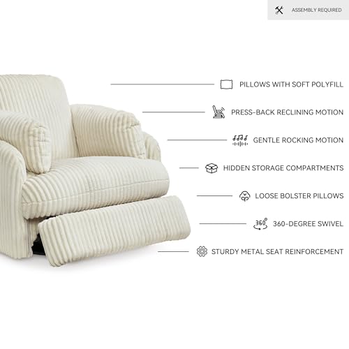 Image of Signature Design by Ashley Tie-Breaker Casual Swivel Glider Recliner with Hidden Storage, White