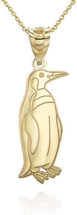10K or 14K Yellow, White, Rose Gold High Polish Charm Emperor Penguin Bird Pendant Necklace - Choice of Pendant Only or Chain Length