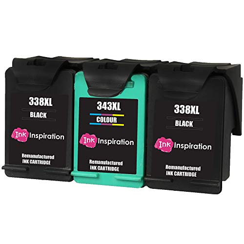 Ink Inspiration® 3 Cartuchos de Tinta Remanufacturados para HP 338 343 Photosmart 2575 2610 2710 8150 8450 8750 C3180 DeskJet 460c 6540 6620 9800 PSC 1610 2355 Officejet 100 150 6210 H470