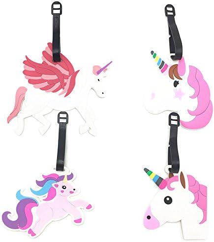 Cute Unicorn Luggage Tags for Kids Girls Travel Baggage Tag Card Suitcase ID Label, Big Size, Set of 4