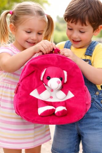 Image of Kids Plush Teddy Backpack - Soft Rabbit School Bag for Toddlers & Preschool, Cute Animal Backpack with Adjustable Straps - Lightweight & Comfortable for Boys & Girls