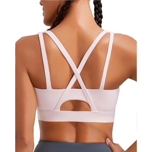 RUNNING GIRL Sports Bras for Women High Support, Molded Cup Strappy High Impact Sports Bras for Women with Sewn in Pads Black Small