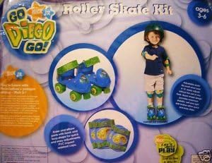 PlayWheels Go Diego Go - Patines infantiles con rodilleras en bolsa de vinilo, talla juvenil 6-12