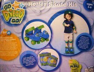 Playwheels Go Diego Go Kids Roller Skates With Knee Pads In Vinyl Bag - Junior Size 6-12 #TOP13