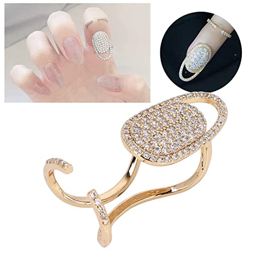 ZJchao Rhinestone Fingernail Ring, Nail Art Decoration Cover for Parties Jewelry Gift (Golden), 3cm x 1.5cm - Image 2