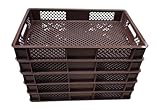 kanister-vertrieb® 5 x Eurobehälter/Stapelkorb durchbrochen, PE-HD Kunststoff, Industriequalität, lebensmittelecht, LxBxH 600x400x90 mm, braun