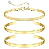 TEN MIRO 16K Chunky Gold Plated Bracelets for Women Non Tarnish,Gold Plated Bracelets Stack Layered Bangles Cuff Herringbone Bracelet Waterproof Stackable Bracelet Jewelry Set for Women Trendy