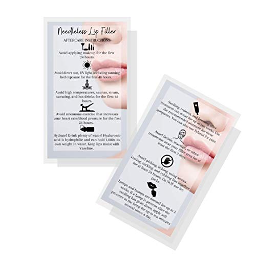 Needleless Lip Filler Aftercare Instructions Card | 50 Pack | Physical Printed 2x3.5” inches Business Card Size | Gray with Photo Design