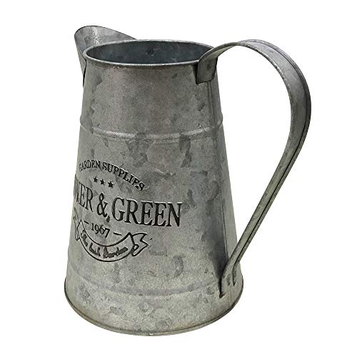 Philpety Shabby Chic Silver Watering Can Galvanized Finish Metal Vase Country Rustic Pitcher Primitive Jug Decorative Flower Holder, 7.1" H(Large) #TOP2