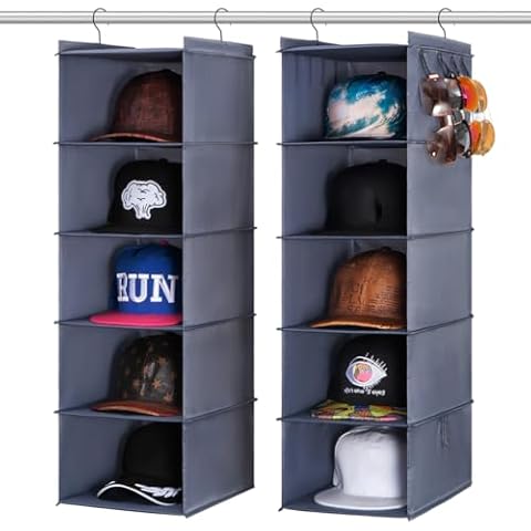 LADYBRO Baseball Cap Storage for Closet Hanging Hats Organizer 10-Shelf Hat Racks 2Pcs 5-Shelf Hat Storage Newsboy Hat Trucker Cap Boxes Container Hat Display Hanger Hat Holder Oxford Cloth Cover