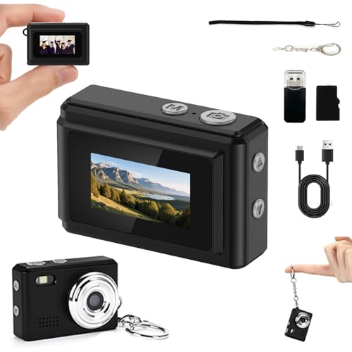 Mini Digital Camera Keychain Tiny Pixel Hd 1080p Retro Keychain Camera Micro Portable That Works Camera for Travel Study Recording (Black 32G)