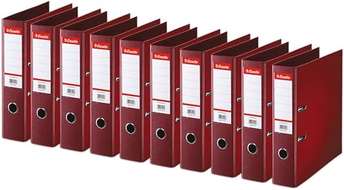 Image of Esselte Standard, Pack of 10 Lever Arch Files, Burgundy, 75 mm Spine, A4, PP, 320280