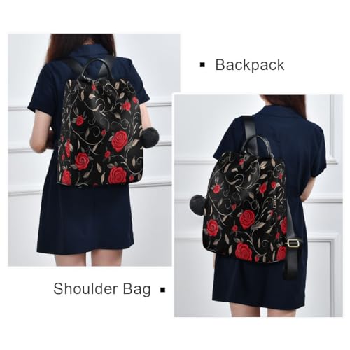 Image of ALAZA Red Rose on Black Trips Hiking Camping Rucksack Pack for Women