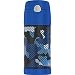 Produktbild THERMOS FUNTAINER Vakuum-isolierte Trinkhalmflasche, 340 ml, blaues Kreuzmuster