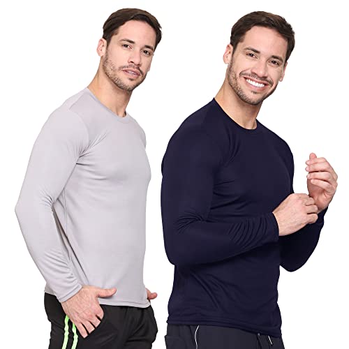 Image of TQH Full Sleeve T Shirt for Men | Pack of 2 T-Shirt for Man Full Sleeve | Gym Workout | Men's Tshirts | Slim Fit Polyester Round Neck Solid Sports T-Shirts for Running Training Casual Wear