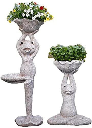 LSHAOBO Forma de Rana de Yoga, Maceta de Animales para balcón, decoración de Escultura de Cemento de Patio al Aire Libre, 38x28x54cm / 36x26x89cm