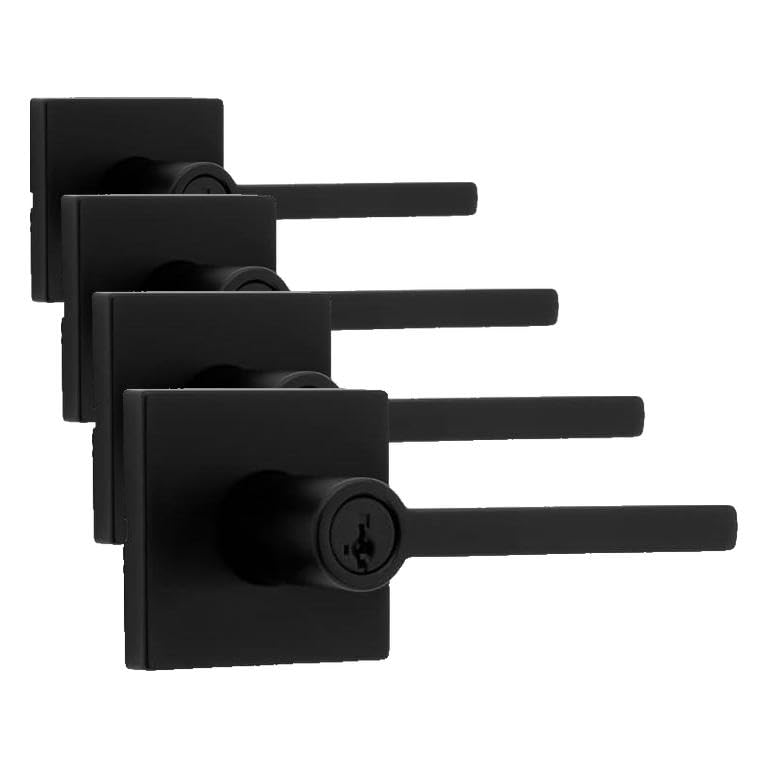 Image of Kwikset 991 Halifax Keyed Entry Lever and Single Cylinder Deadbolt Combo Pack Featuring SmartKey and Microban in Matte Black (Pack of 4)
