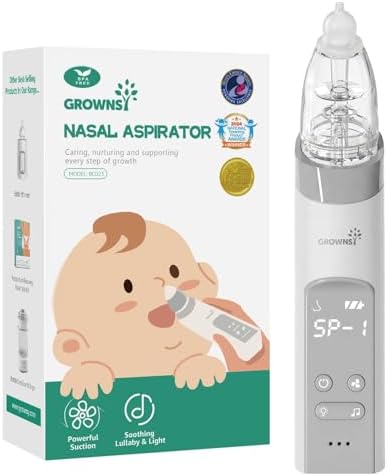 GROWNSY Nasal Aspirator for Baby, Electric Baby Nose Sucker with Larger Suction Chamber and More Powerful Suction, Automatic Nose Cleaner with Music and Light Soothing Function