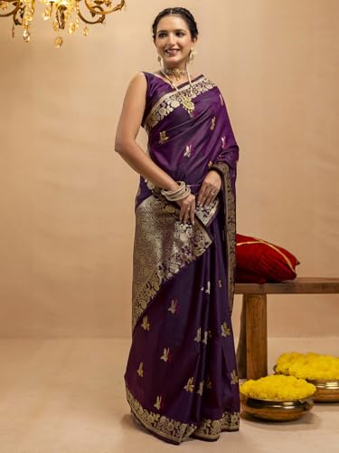Image of SIRIL Women's Silk Dual Tone Jacquard Banarasi Saree with Unstitched Blouse Piece