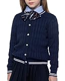 BOBOYOYO Girls Cardigan Kids School Uniform Sweater 100% Cotton Knit Girls Sweaters Button Crewneck Toddler Cardigans Navy