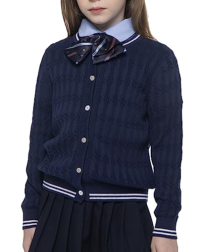 BOBOYOYO Girls Cardigan Kids School Uniform Sweater 100% Cotton Knit Girls Sweaters Button Crewneck Toddler Cardigans