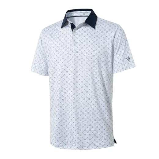 Golf Shirts for Men Dry Fit Short Sleeve Print Performance Moisture Wicking Polo Shirt White